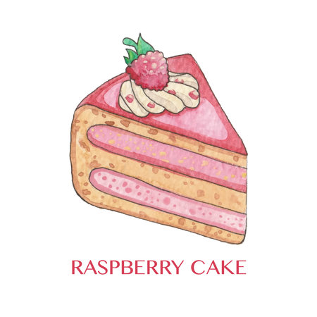 Raspberry cake vector watercolor illustration.