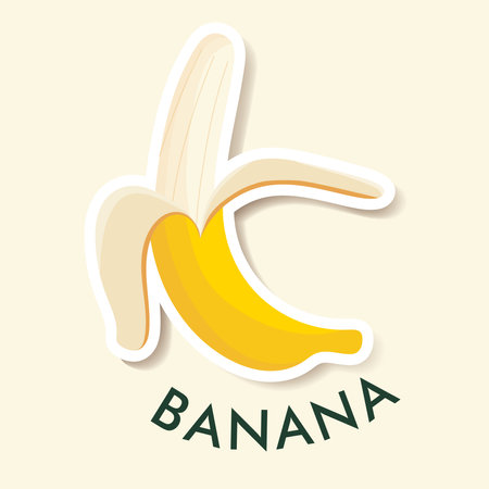 Flat illustration of banana isolated on background. Simple icon for menu, smoothie recipes. sticker object.のイラスト素材