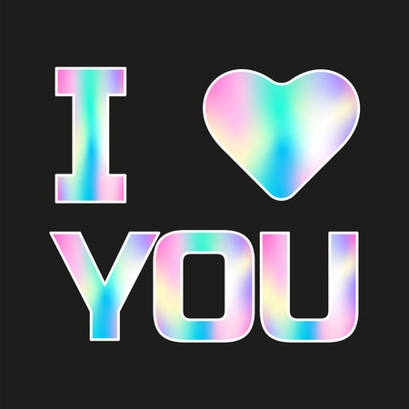 Holographic Valentine's day sticker. Hologram label of different shapes. Vector sticker for design mockups. Holographic textured sticker for preview tags, labelsのイラスト素材