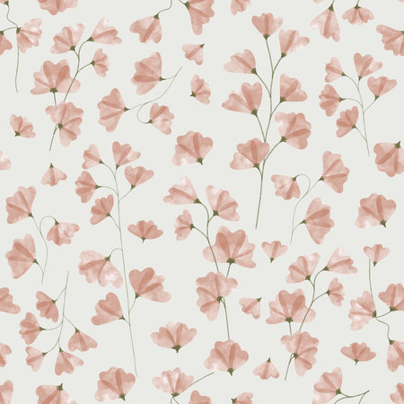 Floral summer seamless pattern with sweet peas wildflowers. Watercolor hand drawn isolated illustration border, meadow or floral background for your design.の写真素材