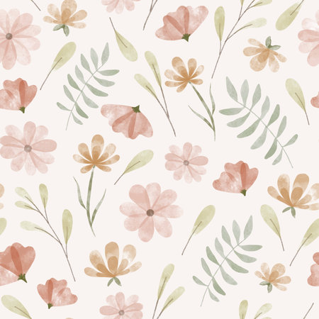 Floral summer seamless pattern with sweet peas, daisies wildflowers. Watercolor hand drawn isolated illustration border, meadow or floral background for your design.のイラスト素材