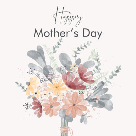 Flower vector Happy Mother's day greeting card. Spring floral patterns for post, card template design. Cute hand drawn bouquet decoration. Bloom watercolor illustrationのイラスト素材