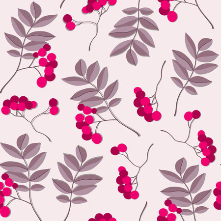 Pattern of variety of colorful trendy autumn leaves and berries. Vector illustrations for web, app and print. Elegant shapes floristic isolated rowan leaves. Forest, botanicalのイラスト素材