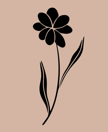 Ornamental daisy flower and leaves shape. Motif in scandinavian style. Ethnic flat illustration in black.のイラスト素材