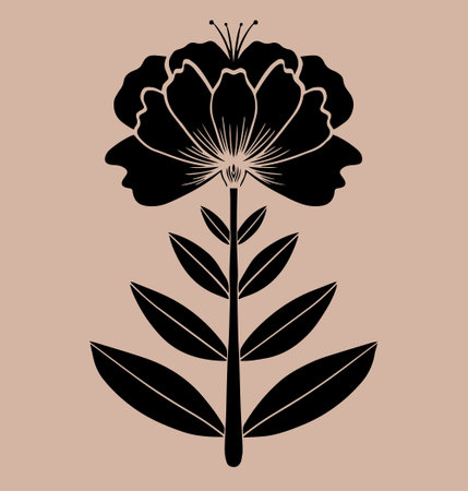 Ornamental flower and leaves shape. Motif in scandinavian style. Ethnic flat illustration in black.のイラスト素材