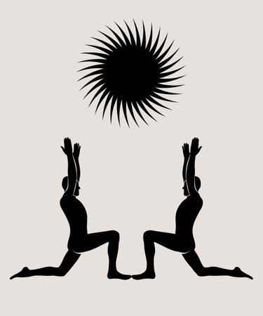 Man doing yoga abstract poster. Monochrome silhouette modern illustration. Health care and lifestyle concept. Hand drawn Vector illustration for print and web.のイラスト素材