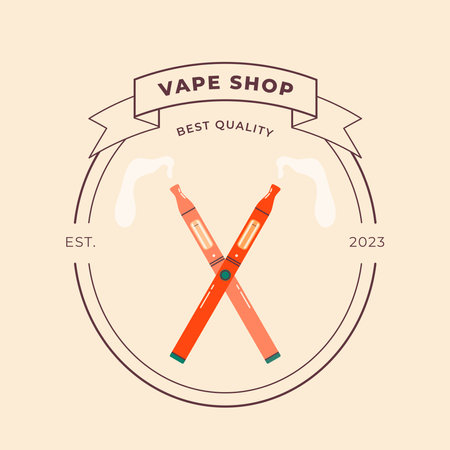 Vape colorful flat illustration logo. Electronic cigarettes and vape concept. Modern vector illustration. Design of vape pens and pod mods. Flat vector design for web.のイラスト素材