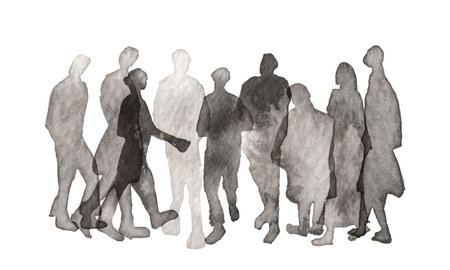 Watercolor people silhouettes vector set. Group of black shapes icons isolated on a white background. hand drawn illustration.の写真素材