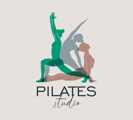 Woman doing Yoga, Pilates simple style icon. Slim girl doing pilates. Hand drawn colorful silhouette Vector illustration. weight loss. Health care and lifestyle concept.のイラスト素材