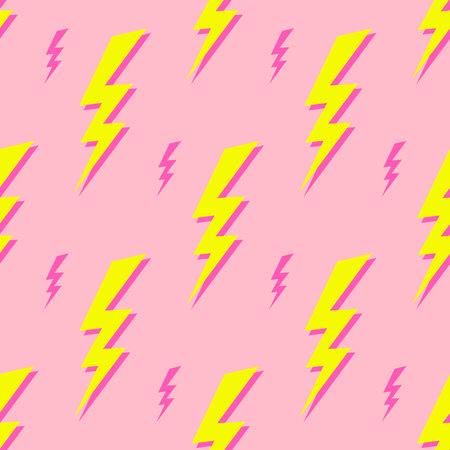 Lightning colorful seamless pattern on a pink background. Flat style design.Vector illustration for web and print.のイラスト素材