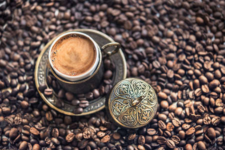 Turkish Coffee and Coffee Beansの写真素材