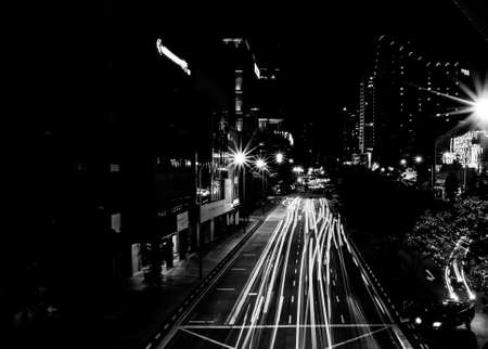 BW carlights at nightの写真素材