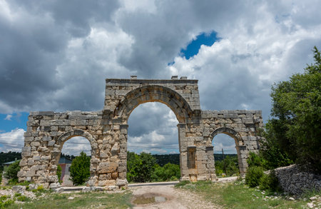 UzuncaburÃ§ historical settlement center is located in Mersin Erdemli. Tall bastion is an ancient city built during the Romans period from the Hellenistic period.の写真素材