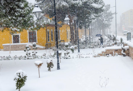 Snowfall in the city. Snowfall in the city. winter landscape.の写真素材