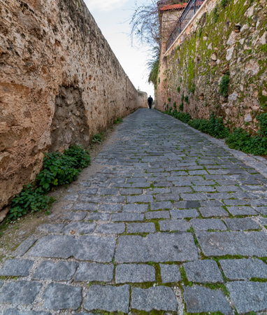 Narrow street in the old town of Tarragona, Catalonia, Spainの写真素材