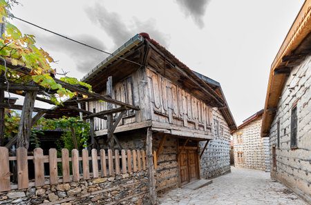 Old wooden house in bulgarian village, bulgarian villageの写真素材