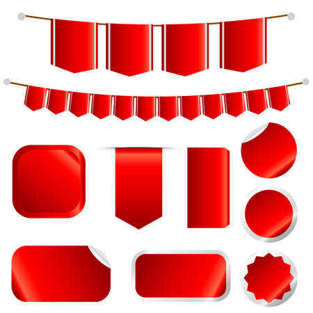Red Ribbons Set isolated On White Background. Vector Illustrationのイラスト素材
