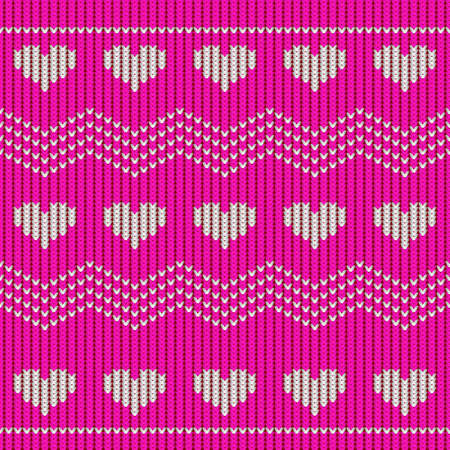 Valentine day red knitted seamless pattern with heartsのイラスト素材