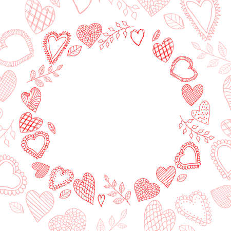 Doodle hearts frame. Happy valentines day card. Vector illustration.のイラスト素材