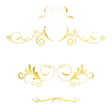 Set of page decoration golden elements on white background. Vector elements for wedding, mothers day, birthday card, invitations.のイラスト素材