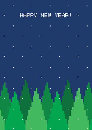 New year greeting, Christmas trees against the blue sky, snowfallのイラスト素材