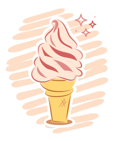 Ice cream icon. Vector illustration of ice cream in waffle cone.のイラスト素材