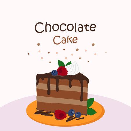 A slice of chocolate cake vector illustration on white background.のイラスト素材