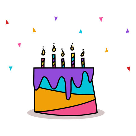 birthday cake with candles icon over white background colorful design illustrationの写真素材