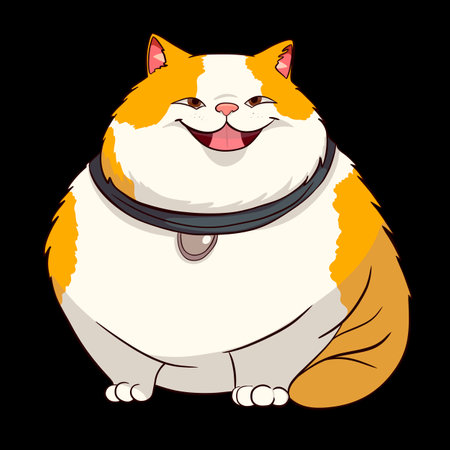cute chubby cat with collar is smiling illustrationの写真素材