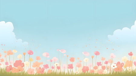 Poppies flower summer landscape background vector illustration. Spring season floral background.の素材