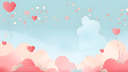 Valentines day background with hearts and clouds. Vector illustration.の素材