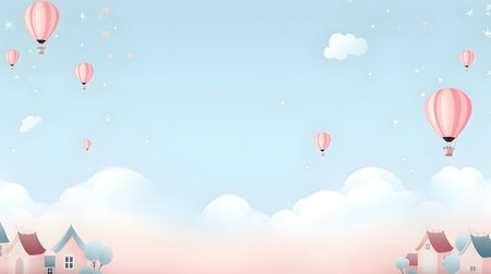 Hot air balloon in the sky background. Paper art style. Vector illustration.の素材