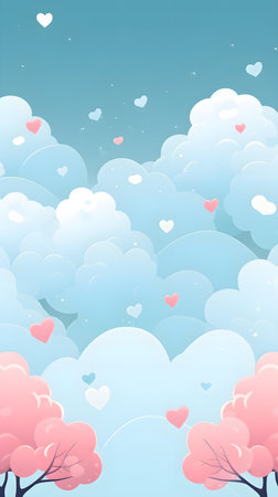 Valentine's day background with hearts and clouds. Vector illustration.の素材