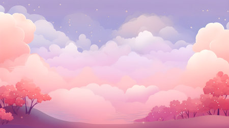 Autumn landscape background with colorful sky and clouds. Vector illustration.の素材