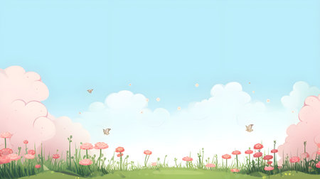 Spring background with flowers and butterflies. Vector illustration. Eps 10.の素材