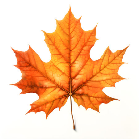 Autumn maple leaf isolated on white background. 3D illustration.の素材