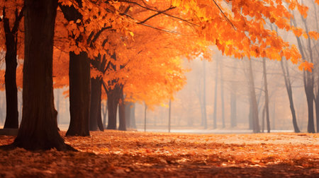 Beautiful autumn trees in the park at sunset. Nature background.の素材