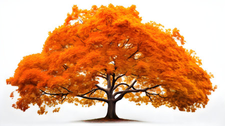 Autumnal tree isolated on white background with copy space for textの素材