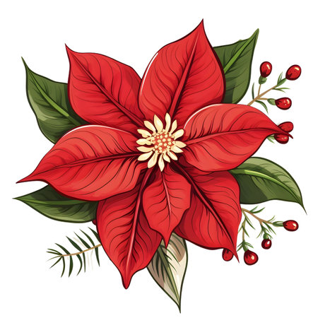 Christmas flower Poinsettia, illustrationの素材