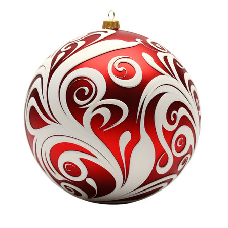 Red and white christmas ball isolated on white backgroudsの素材