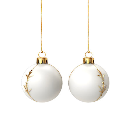Two white christmas balls isolated on white background. 3D illustrationの素材