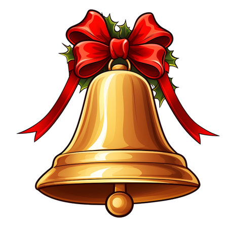 Christmas bell with red bow isolated on white background.の素材