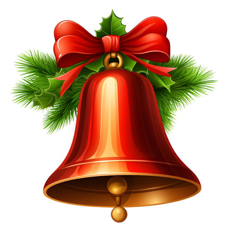 Christmas bell with red bow isolated on white background.の素材