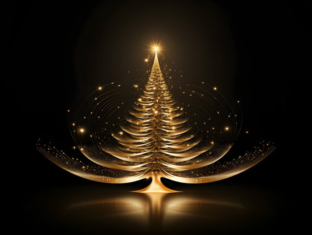 Golden Christmas tree on black background. Vector illustration. Eps 10.の素材