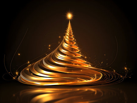 Abstract gold christmas tree on dark background. Vector illustration eps10の素材