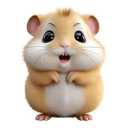 3D rendering of a cute hamster with a funny expression isolated on white backgroundの素材