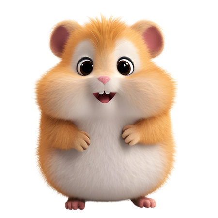 3D rendering of a cute hamster isolated on white background.の素材