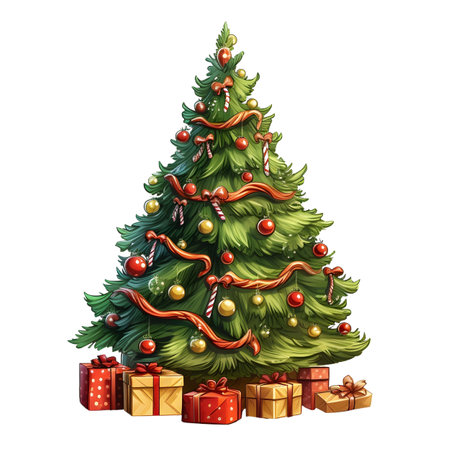 Christmas tree with gifts isolated on white background.の素材