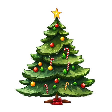 Illustration of a Christmas tree with candy canes on a white backgroundの素材