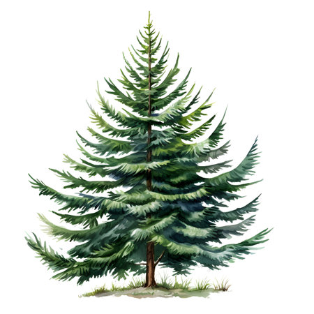 Pine tree isolated on white background. Watercolor hand drawn illustrationの素材